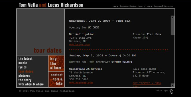 tour dates page