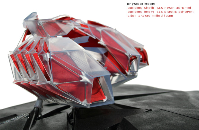 physical model:  SLS resin 3d-print, SLS plastic 3d-print, 3-axis milled foam
